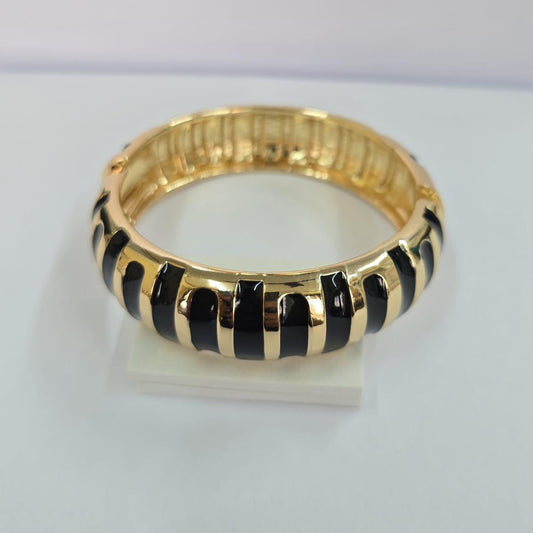 Gold and Black Enamel Bracelet – Luxury Wide Statement Bangle for Women