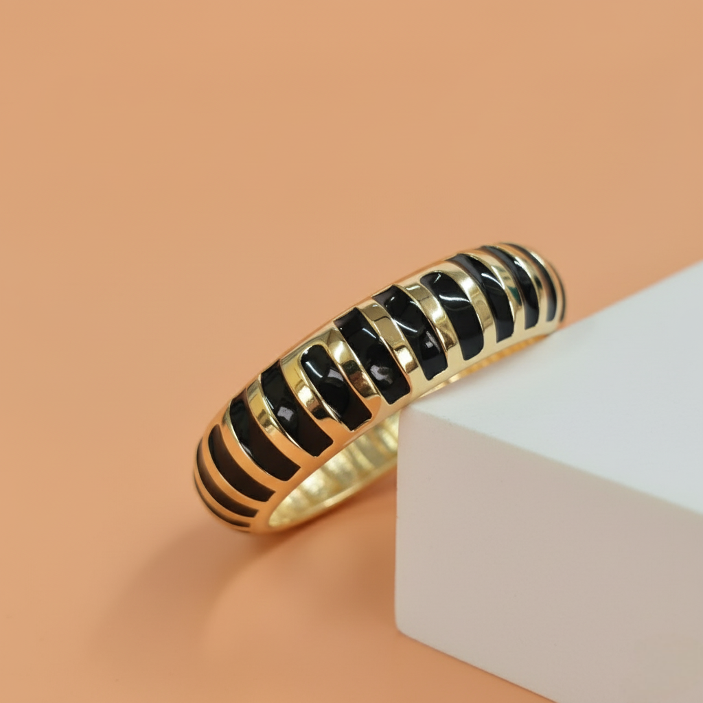 Gold and Black Enamel Bracelet – Luxury Wide Statement Bangle for Women