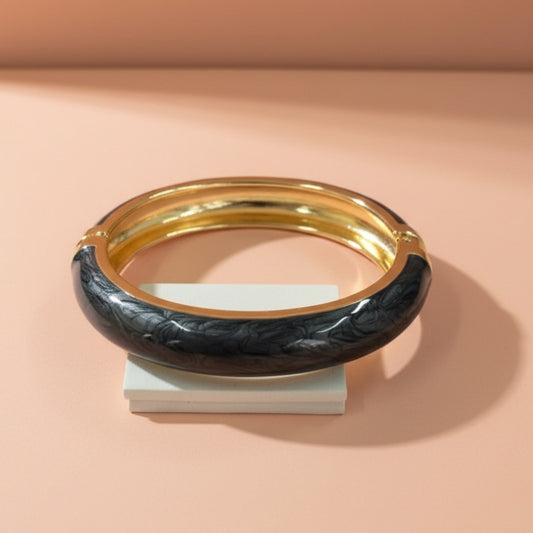 Black Enamel Bangle Bracelet – Slim Gold Plated Elegant Jewelry for Women