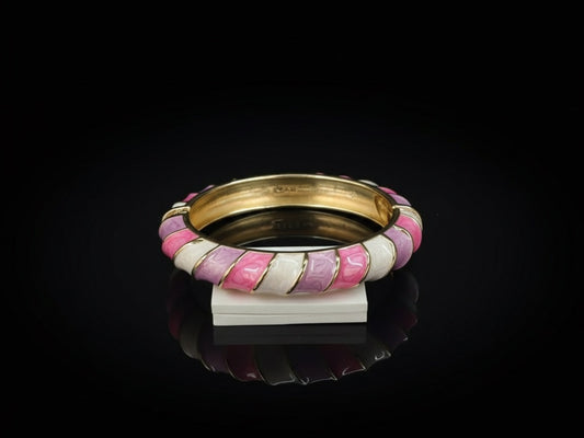 Multicolor Enamel Bracelet – Pink, Purple & White Gold-Tone Bangle for Women