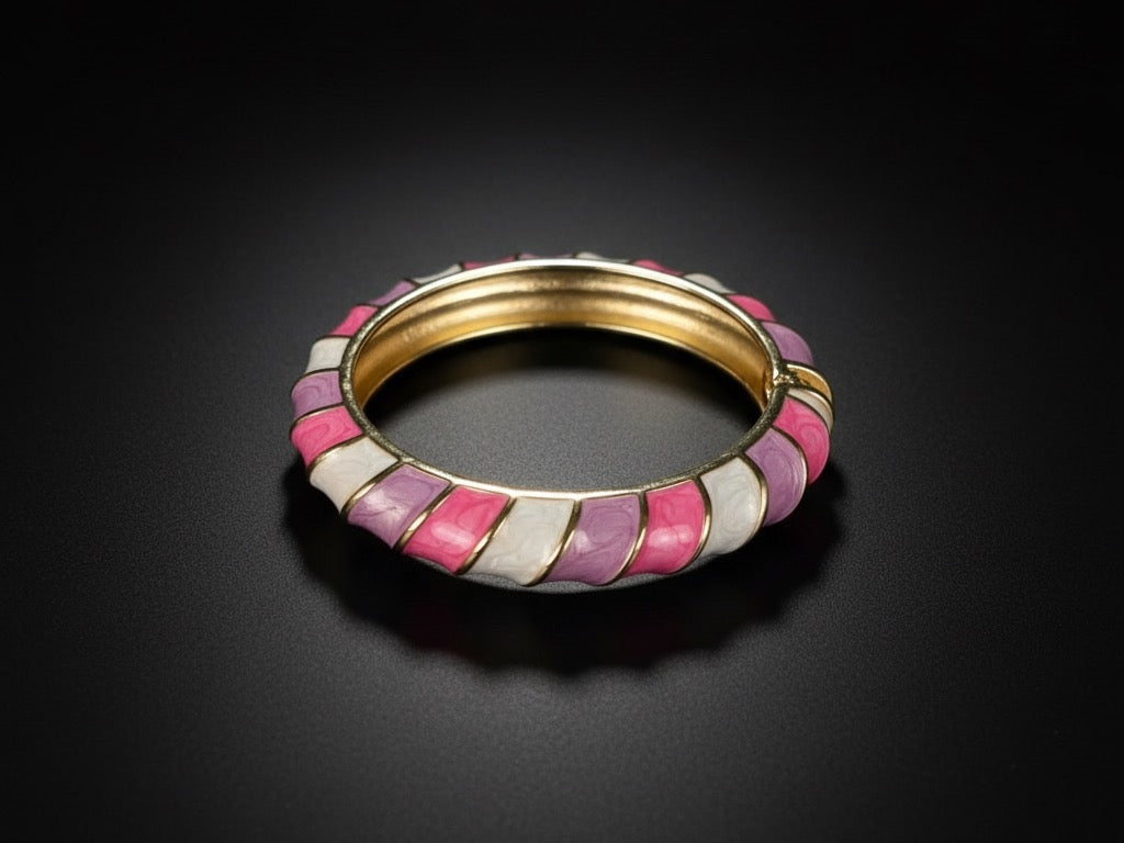 Multicolor Enamel Bracelet – Pink, Purple & White Gold-Tone Bangle for Women