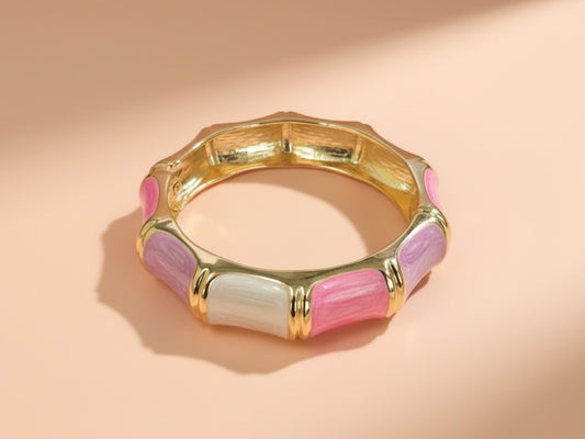 Pastel Pink & Purple Enamel Bracelet – Gold Plated Chunky Bangle for Women