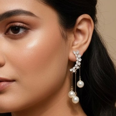 Elegant Crystal & Pearl Drop Earrings – Anti-Tarnish Jewellery