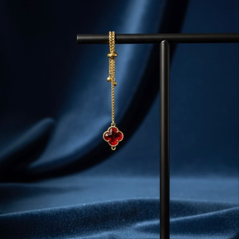 Clover Bracelet with Red Crystal