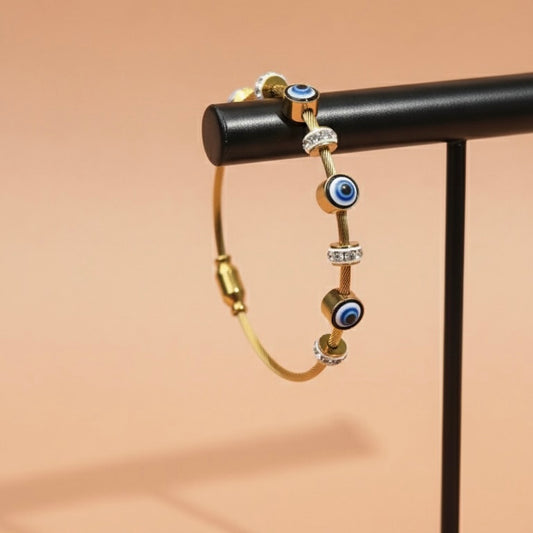 Anti-Tarnish Gold Evil Eye Charm Bracelet – Adjustable with Crystal Accents