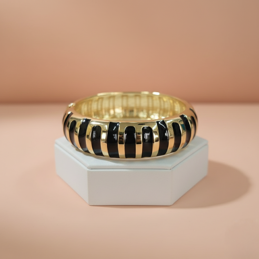 Gold and Black Enamel Bracelet – Luxury Wide Statement Bangle for Women