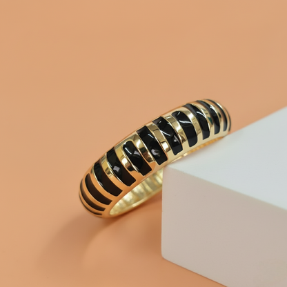 Gold and Black Enamel Bracelet – Luxury Wide Statement Bangle for Women