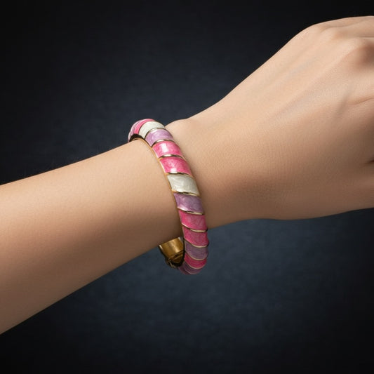 Multicolor Enamel Bracelet – Pink, Purple & White Gold-Tone Bangle for Women