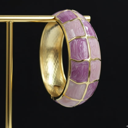 Pink and Gold Enamel Bracelet – Chunky Wide Statement Bangle for Women