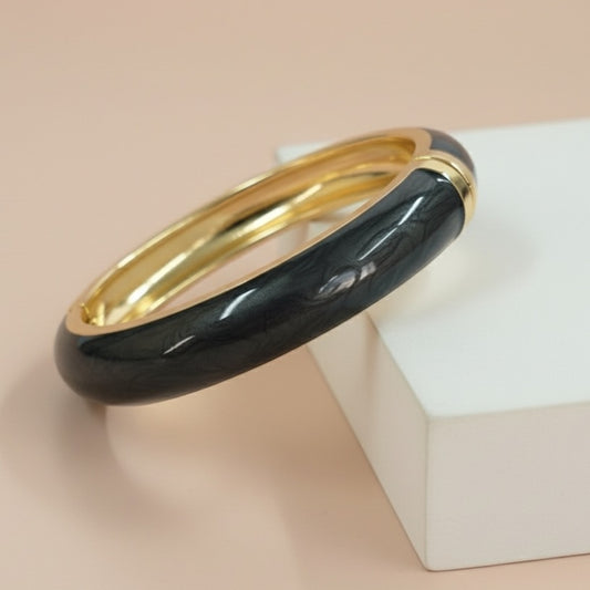 Black Enamel Bangle Bracelet – Slim Gold Plated Elegant Jewelry for Women