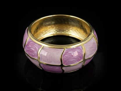 Pink and Gold Enamel Bracelet – Chunky Wide Statement Bangle for Women