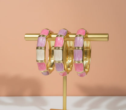 Pastel Pink & Purple Enamel Bracelet – Gold Plated Chunky Bangle for Women