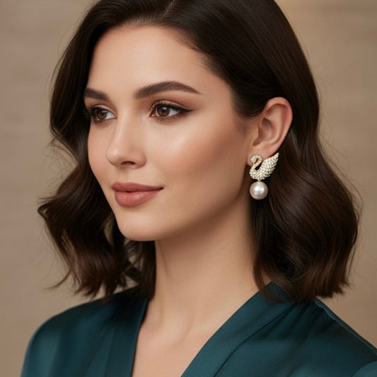 Swan Pearl Stud Earrings