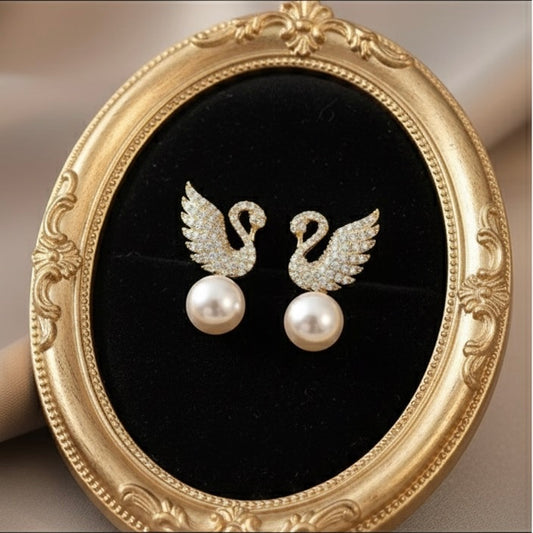 Swan Pearl Stud Earrings