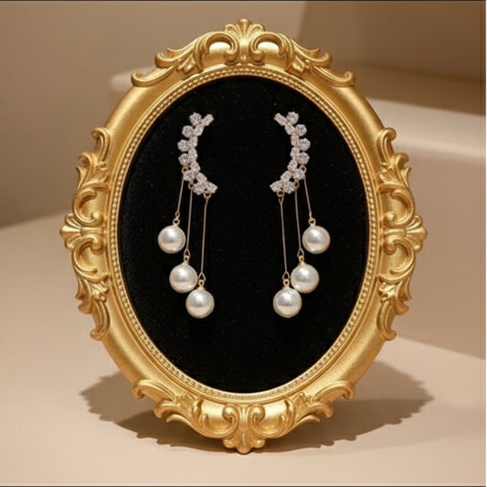 Elegant Crystal & Pearl Drop Earrings – Anti-Tarnish Jewellery