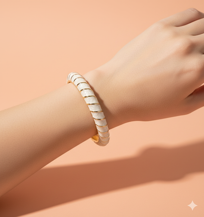 White Enamel Gold Polish Bangle Bracelet – Free Size, Anti-Tarnish & Durable