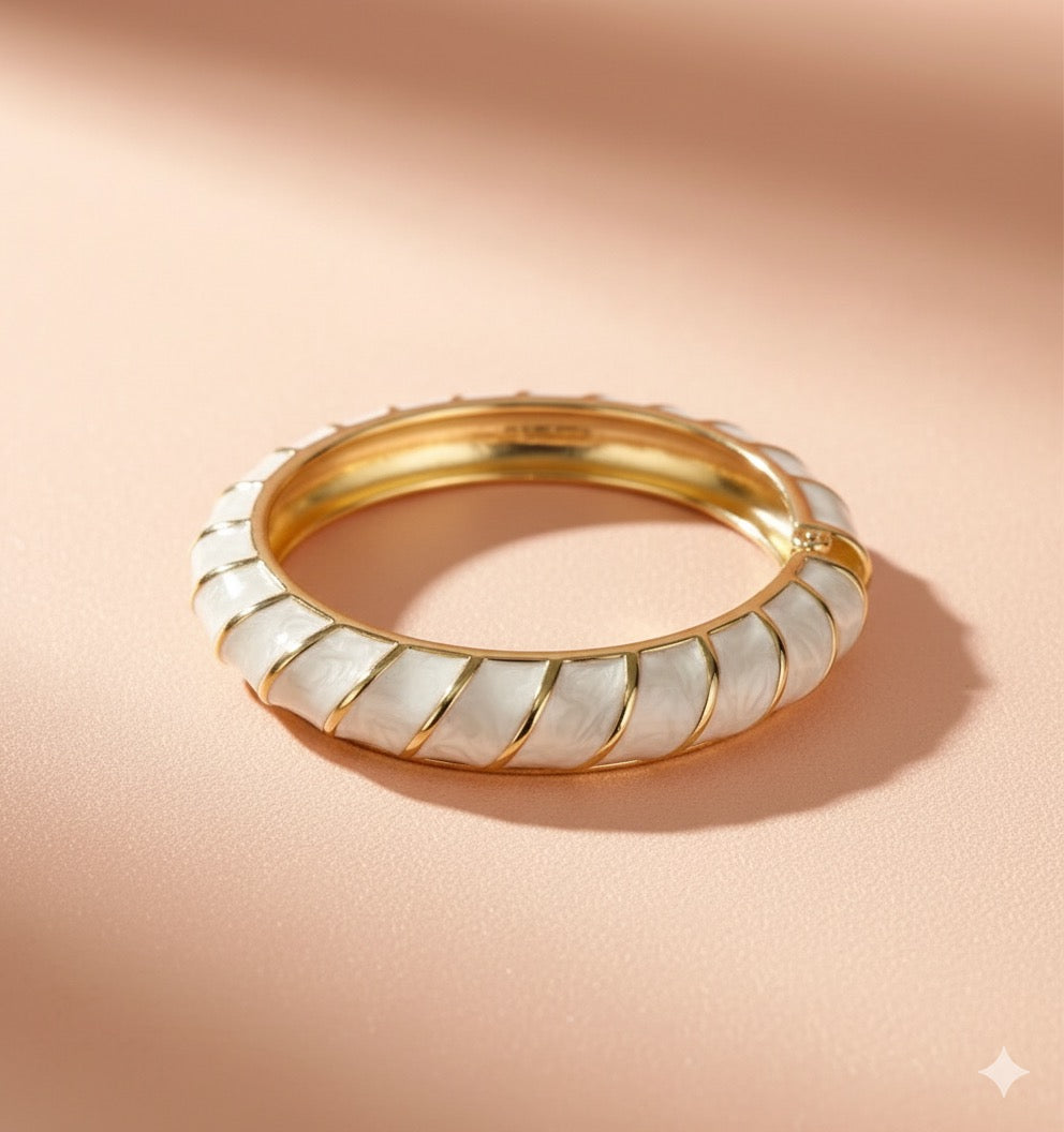 White Enamel Gold Polish Bangle Bracelet – Free Size, Anti-Tarnish & Durable