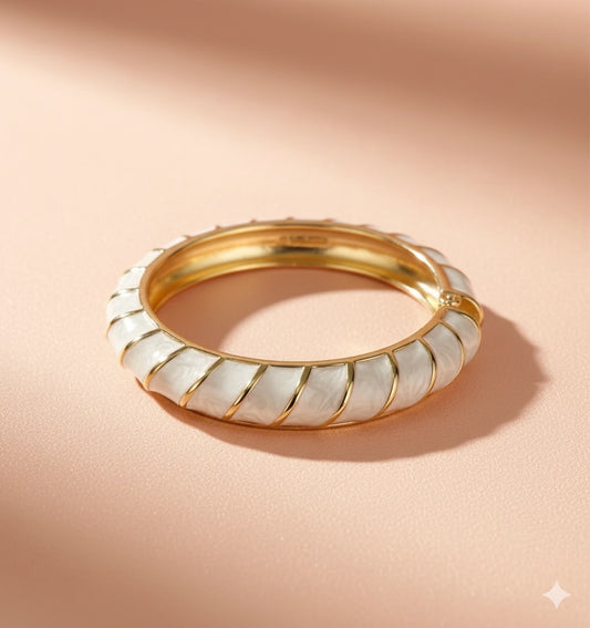 White Enamel Gold Polish Bangle Bracelet – Free Size, Anti-Tarnish & Durable