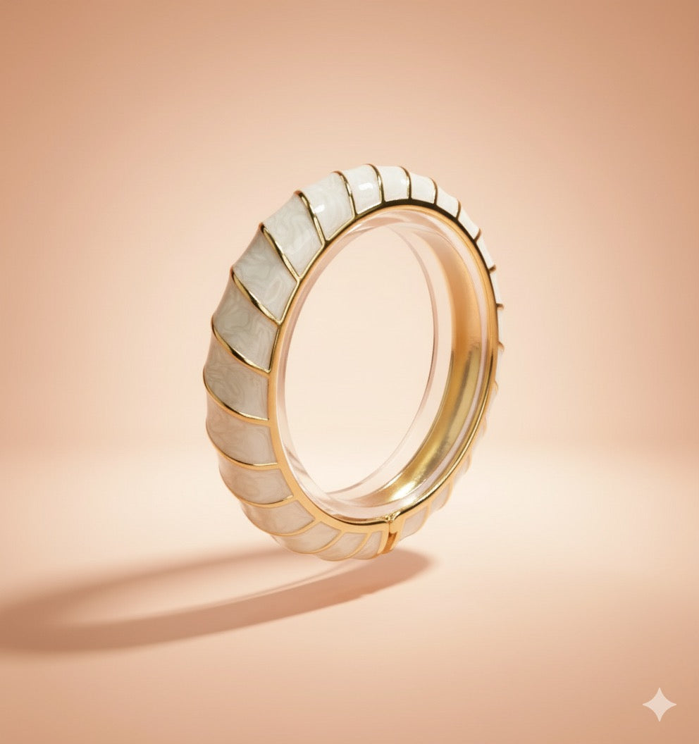 White Enamel Gold Polish Bangle Bracelet – Free Size, Anti-Tarnish & Durable