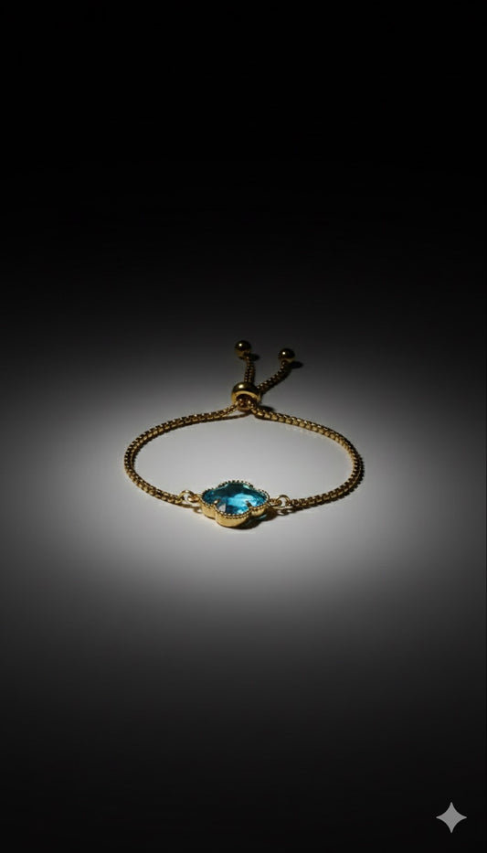 Adjustable Clover Bracelet with Green Crystal