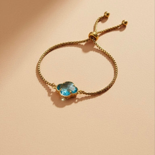 Adjustable Clover Bracelet with Green Crystal