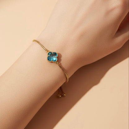 Adjustable Clover Bracelet with Green Crystal