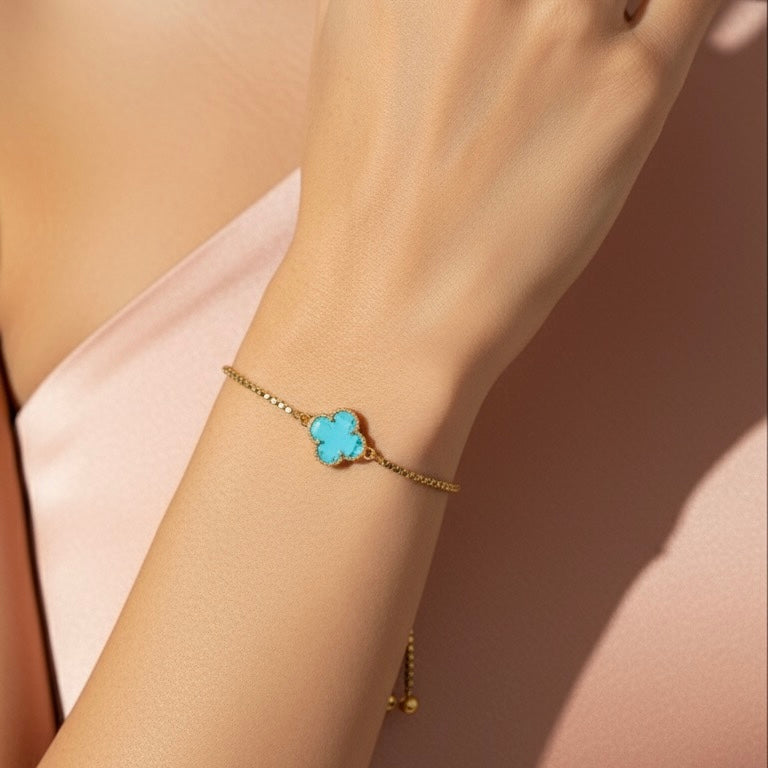 Adjustable Clover Bracelet with Blue Crystal