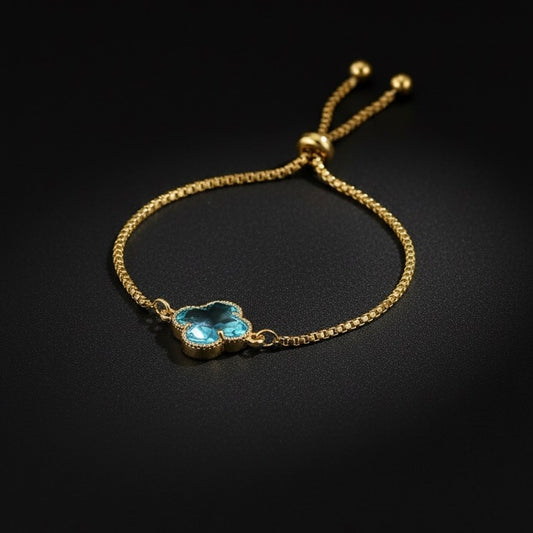 Adjustable Clover Bracelet with Blue Crystal