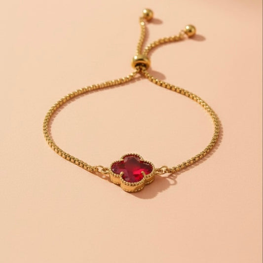 Clover Bracelet with Red Crystal