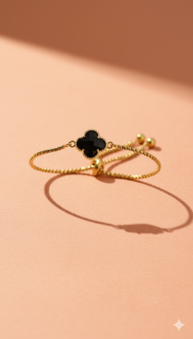 Clover Bracelet with Black Crystal