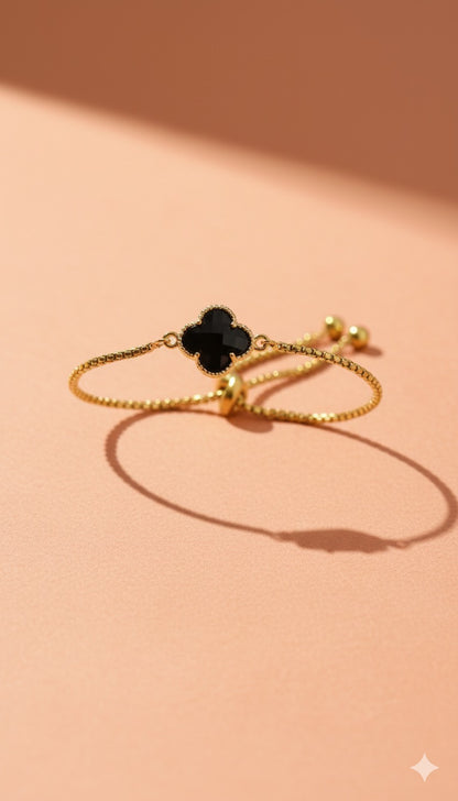 Clover Bracelet with Black Crystal