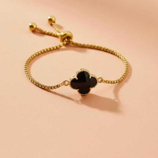 Clover Bracelet with Black Crystal