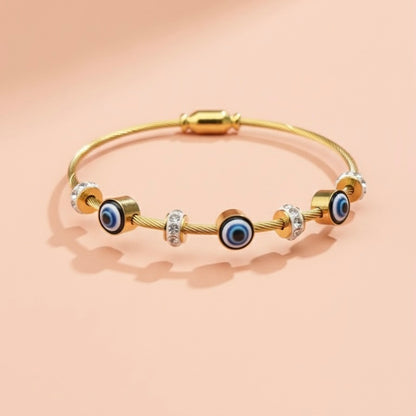 Anti-Tarnish Gold Evil Eye Charm Bracelet – Adjustable with Crystal Accents